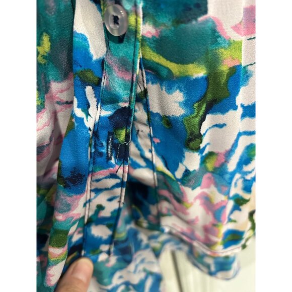 Sunny Leigh Womens Floral Pleated Sheer Blouse Multi-Color Button-Up Sz 1X - Picture 4 of 10